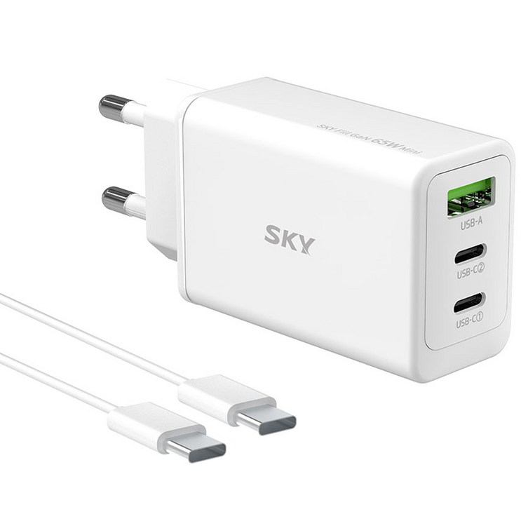 SKY 필 2세대 GaN 65W 미니 3포트 PD3.0 PPS QC4.0 플러스 초고속 C타입 멀티 충전기 C to C 케이블 60W 1.5m 세트, 화이트, 1세트 SKY 필 2세대 GaN 65W 미니 3포트 PD3.0 PPS QC4.0 플러스 초고속 C타입 멀티 충전기 C to C 케이블 60W 1.5m 세트, 화이트, 1세트
