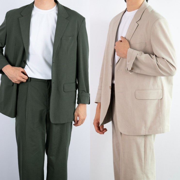 남자 남성 여름 가을 린넨 수트 자켓 셋업 세미와이드핏