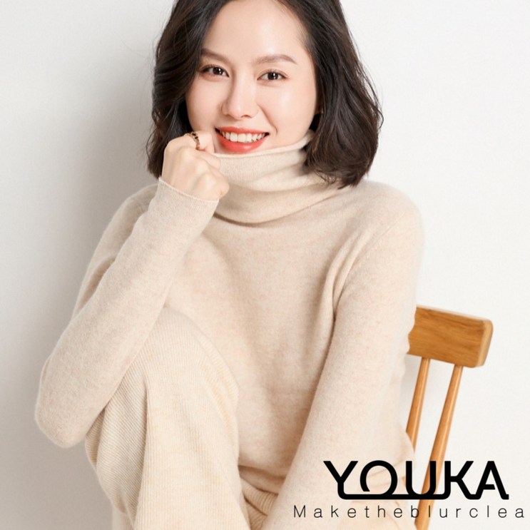 유카 가을 겨울 100 고급 캐시미어 목폴라 울 니트 티