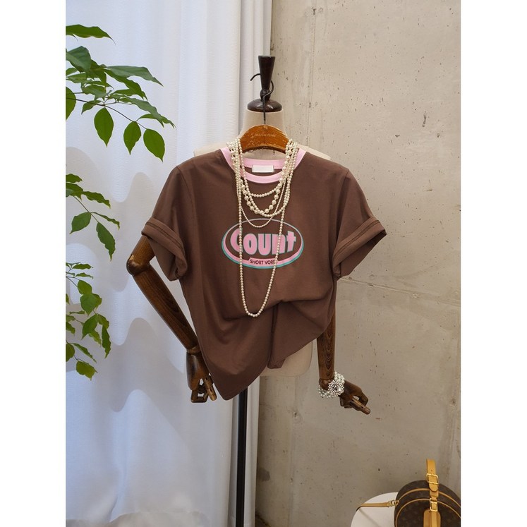 11여름신상 무배 카운트 레터링 배색 라운드 반팔 티셔츠