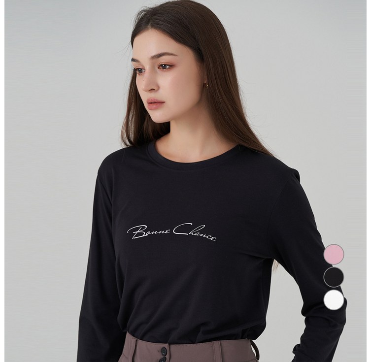 ELLE PARIS 여성용 레터링 프린트 찰랑 슬림핏 긴팔 티셔츠
