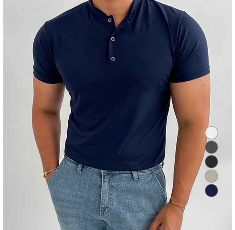 남자다잉 남성용 리얼 머슬핏 헨리넥 반팔 티셔츠