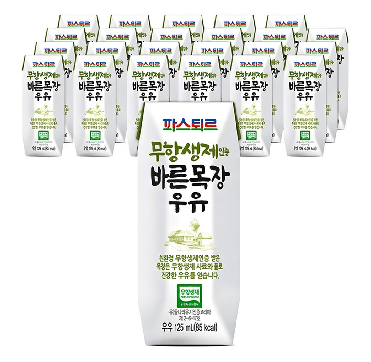파스퇴르 바른목장 우유, 125ml, 24개
