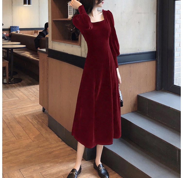 DM 고급미 벨벳 롱 원피스