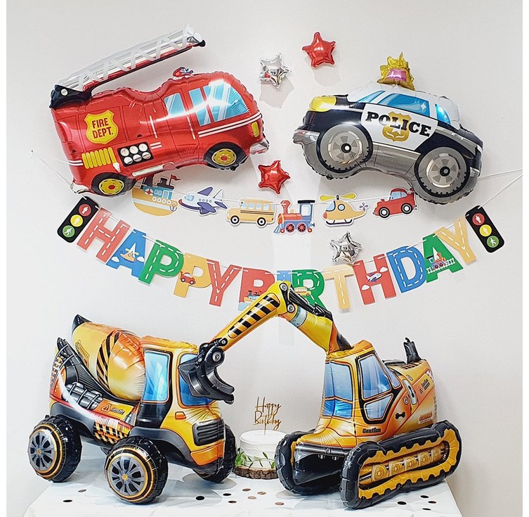 자동차 중장비 풍선 입체 3d 생일 파티 굴착기 포크레인 경찰차 소방차, 1개