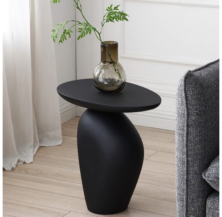 하조이 와비사비풍 블랙 조약돌 쇼파 사이드테이블 인스타 감성 거실 테이블, 블랙스크럽면
