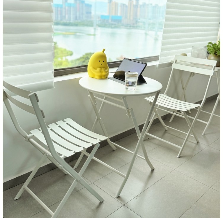 BENRAN 야외테이블세트 접어서 수납할 수 있으며 견고하다 세척이 용이하다 실외 베란다 책걸상 세트 야외철제테이블