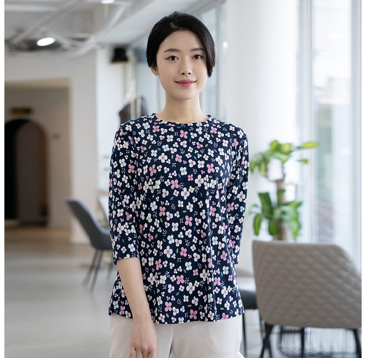 엄마옷 모슬린 플라워 7부 라운드 티셔츠 TS302140마담 미시 중년여성 빅사이즈 할머니옷 50대 60대 70대