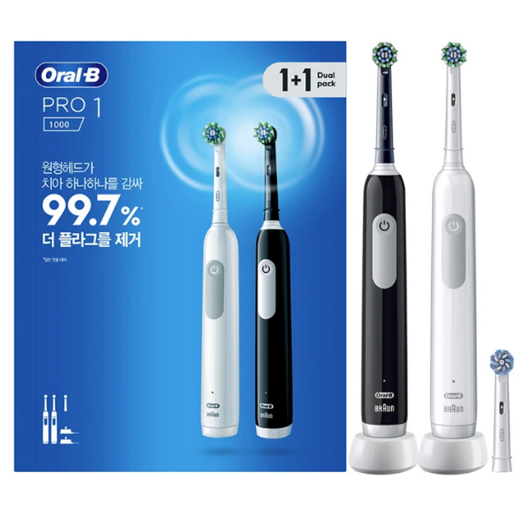 오랄비 회전식 전동칫솔 11 듀얼 구성 칫솔모 선물세트, 1개, pro 1 dual pack 오랄비 회전식 전동칫솔 11 듀얼 구성 칫솔모 선물세트, 1개, pro 1 dual pack