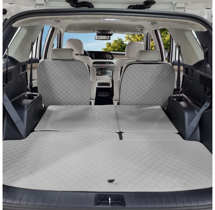 아이빌 현대 팰리세이드 신형퀼팅 4D 자동차 트렁크매트 + 2열등받이 풀세트, 7인승 자동폴딩, 웜그레이, 현대