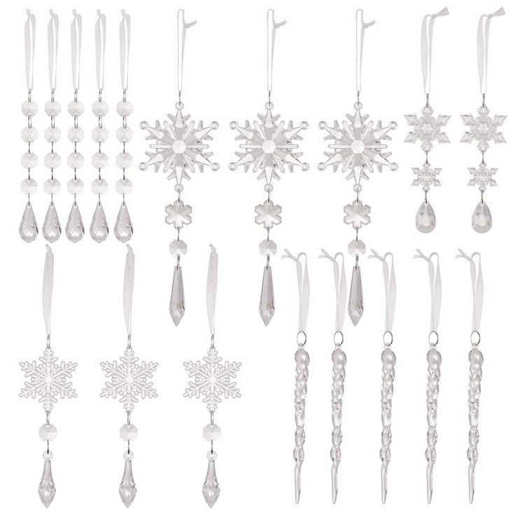투명 아크릴 얼음오너먼트 크리스마스 트리장식 크리스탈 고드름 눈꽃 오너먼트 세트, 18개