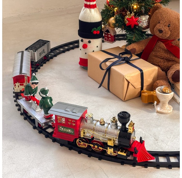 캐롤 음악 기능 움직이는 요정 크리스마스 기차 트리 장식 소품 어린이 장난감 선물 KC인증완료