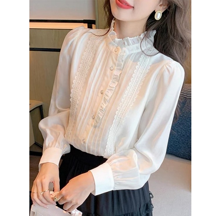 해피유통 여성 봄가을 고급감 긴팔 프릴 블라우스 출근룩 셔츠 why