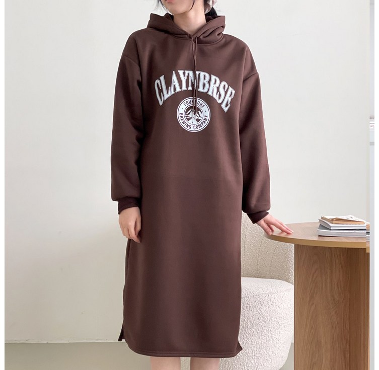 시연 가을 겨울 후드 기모 롱 원피스 티셔츠