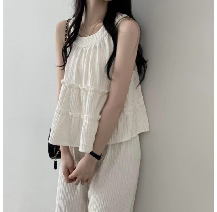 쪼예 꾸안꾸 홀터넥 플리츠 나시 와이드 팬츠 세트