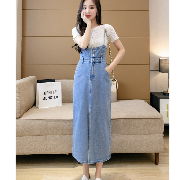뷔스티에데님원피스 빅사이즈 뷔에스트 멜빵 원피스