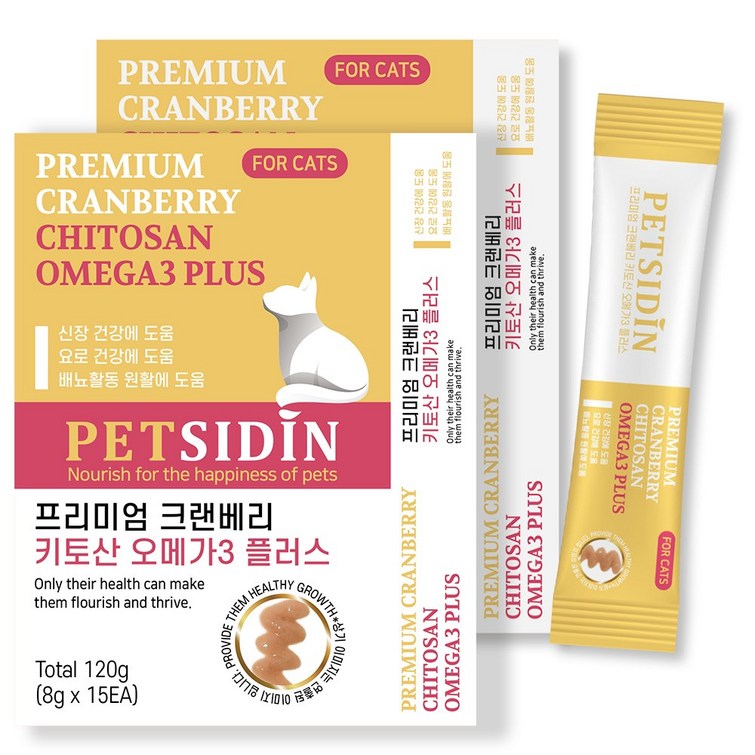펫시딘 고양이 크랜베리 키토산 오메가3 신장건강 요로건강 배뇨활동원활 영양제, 15회분, 장건강유산균, 2개 펫시딘 고양이 크랜베리 키토산 오메가3 신장건강 요로건강 배뇨활동원활 영양제, 15회분, 장건강유산균, 2개