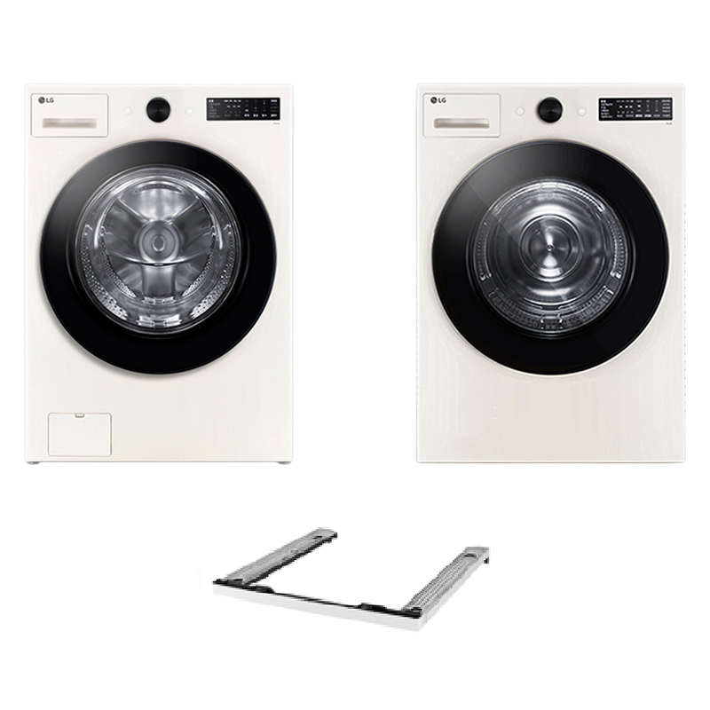 LG전자 트롬 오브제컬렉션 세탁기 + 건조기 + 키트 세트 21kg + 18kg 방문설치, 네이처 베이지(세탁기), 네이처 베이지(건조기), KFG21ENR8EN