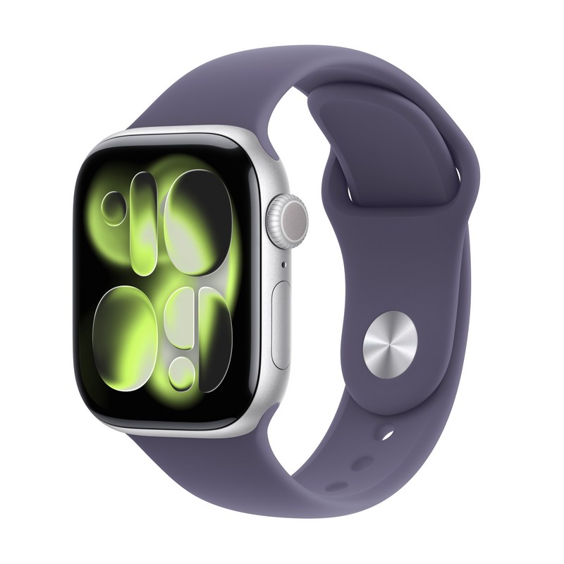 Apple 2025 애플워치 11, 실버, 42mm, GPS, 알루미늄,실버/퍼플 포그 스포츠 밴드, S/M 1