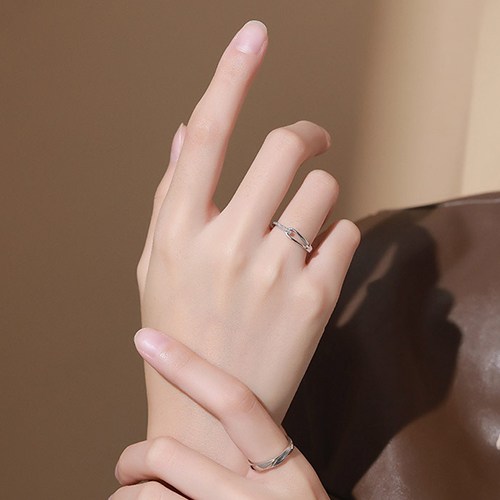비엘르 쉐입 순은 925 사이즈 조절형 커플링 남녀반지 케이스 세트 - thumb image