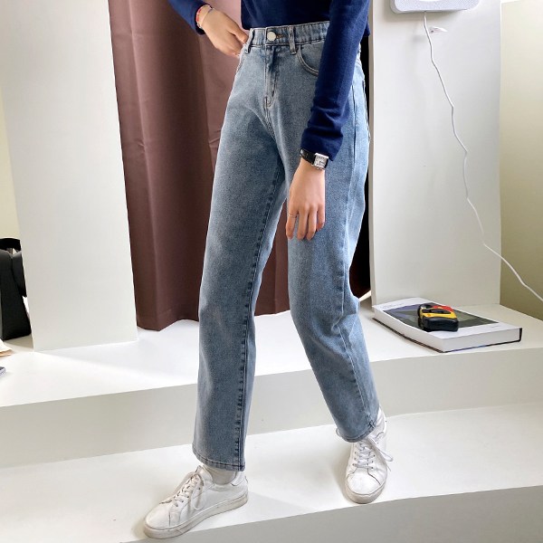 여성 [155 160 165 ~2XL] 후회안해 스판 와이드 롱 데님팬츠 - thumb image