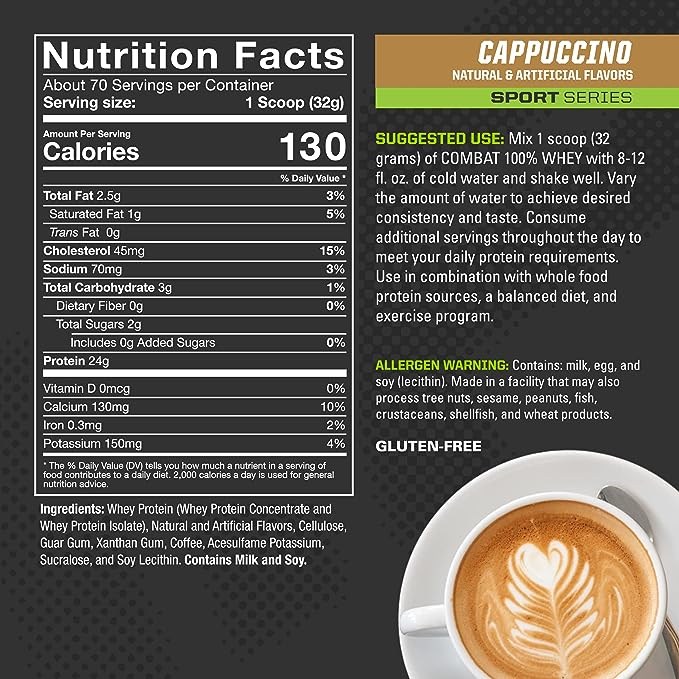 머슬팜 컴뱃 울트라 웨이 프로틴 파우더 드링크 믹스 단백질 보충제 카푸치노, 2.27kg, 1개 - thumb image