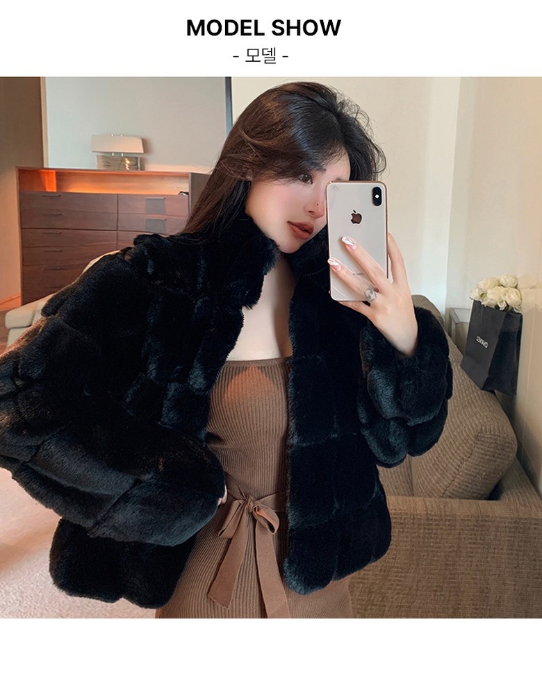 스타일아유 프렌치 인조밍크 코트 여성 겨울용 도톰 따뜻한 인조토끼털 폭신 퍼 자켓 JP0444 상세 이미지 10
