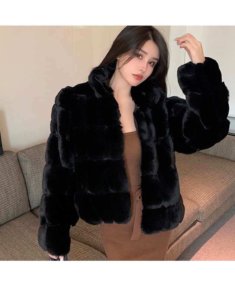 스타일아유 프렌치 인조밍크 코트 여성 겨울용 도톰 따뜻한 인조토끼털 폭신 퍼 자켓 JP0444 상세 이미지 12